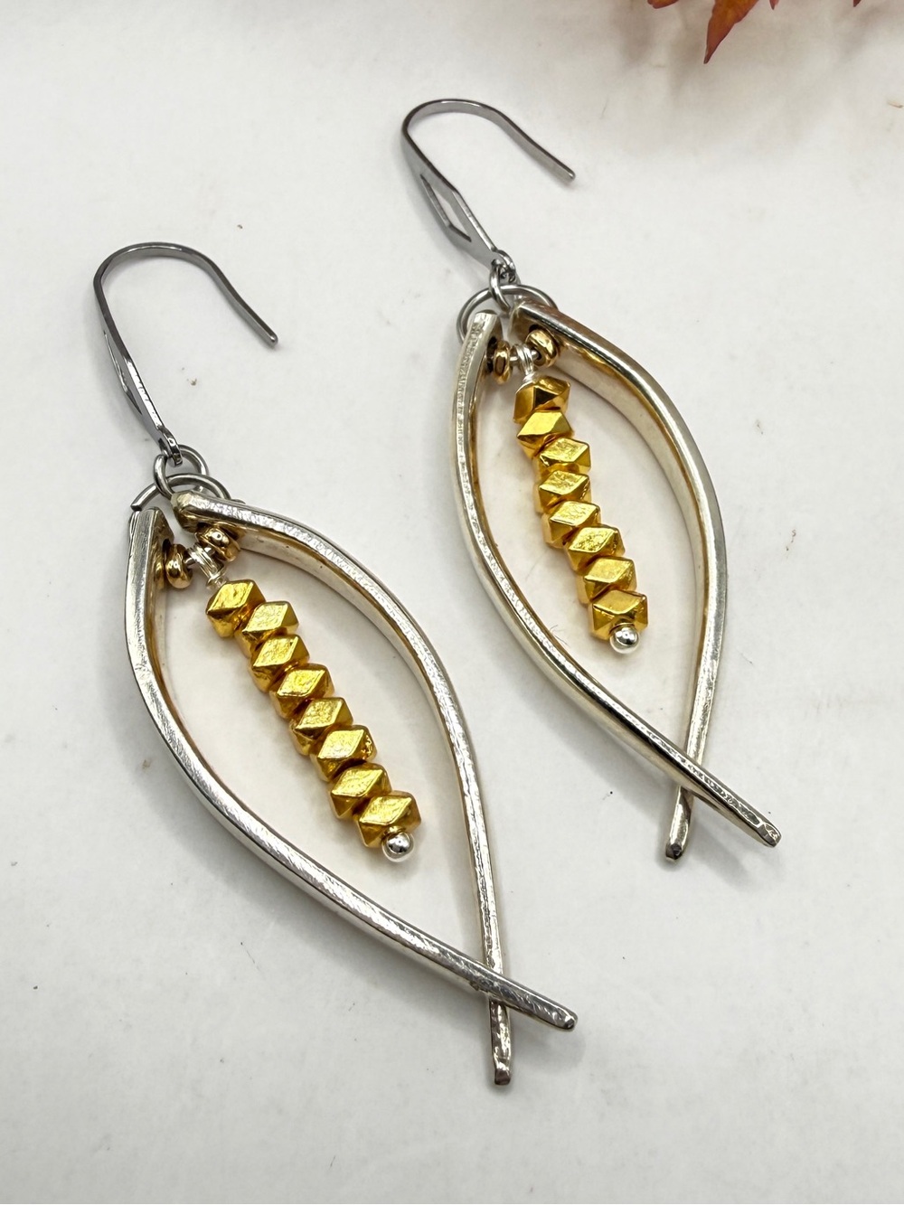 Silver and Gold Dangle Earrings - Modern Fork Tine Silverware jewelry